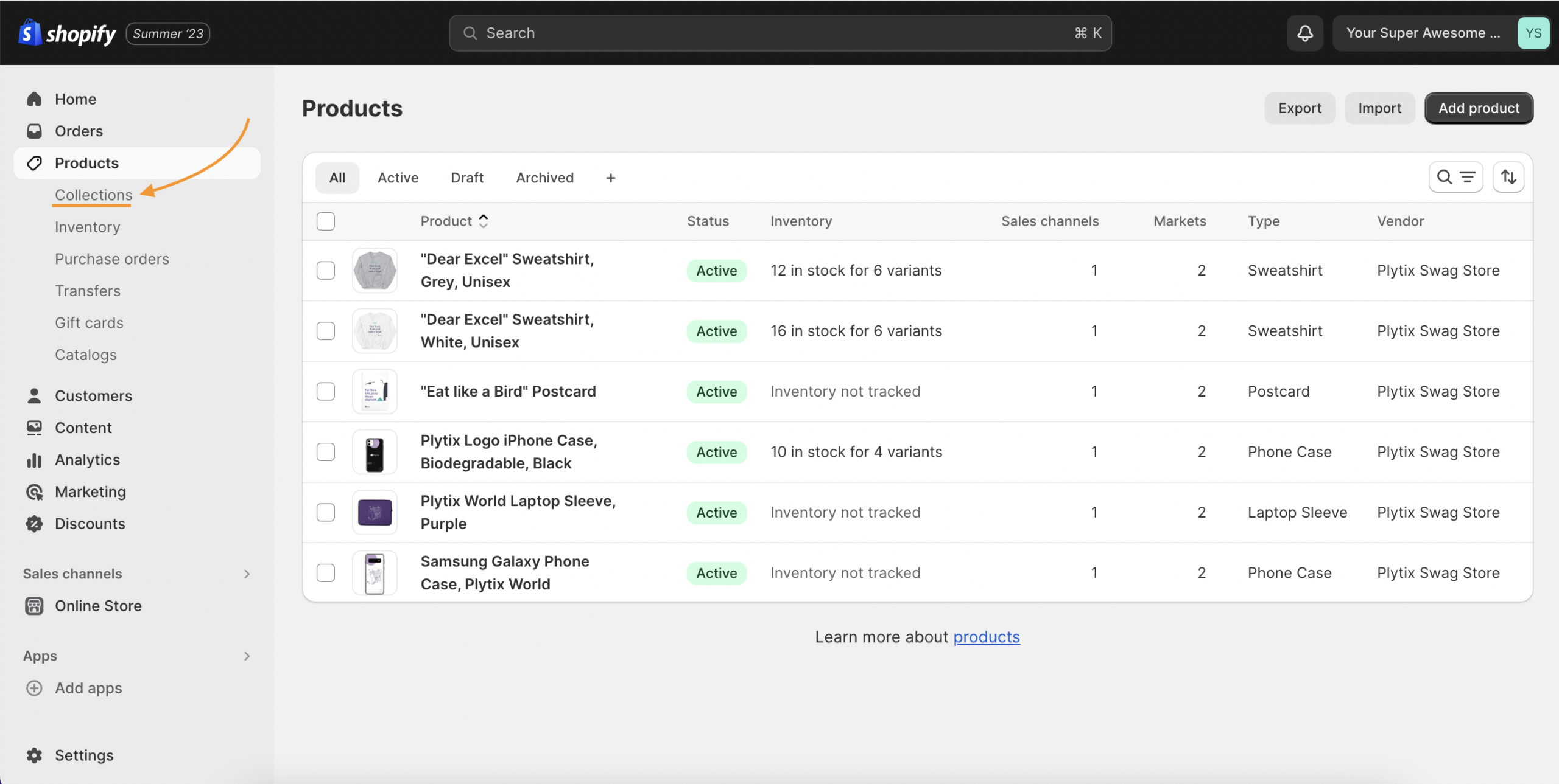 Shopify product categories