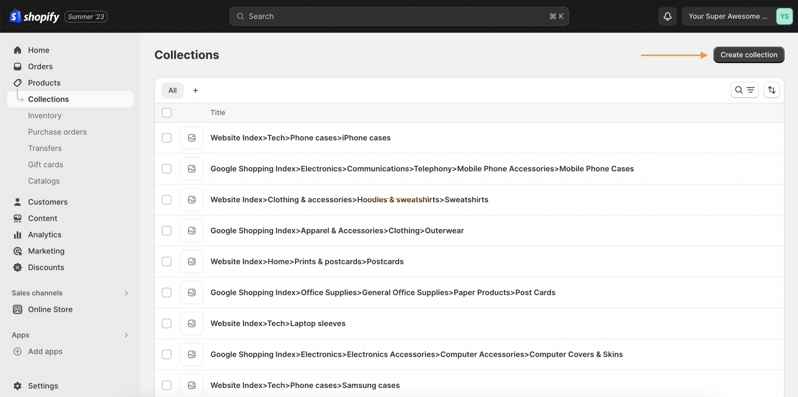 Shopify product categories