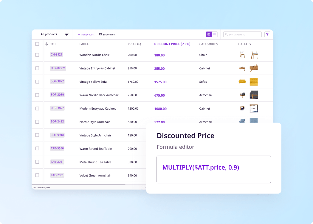 PIM interface for catalog management