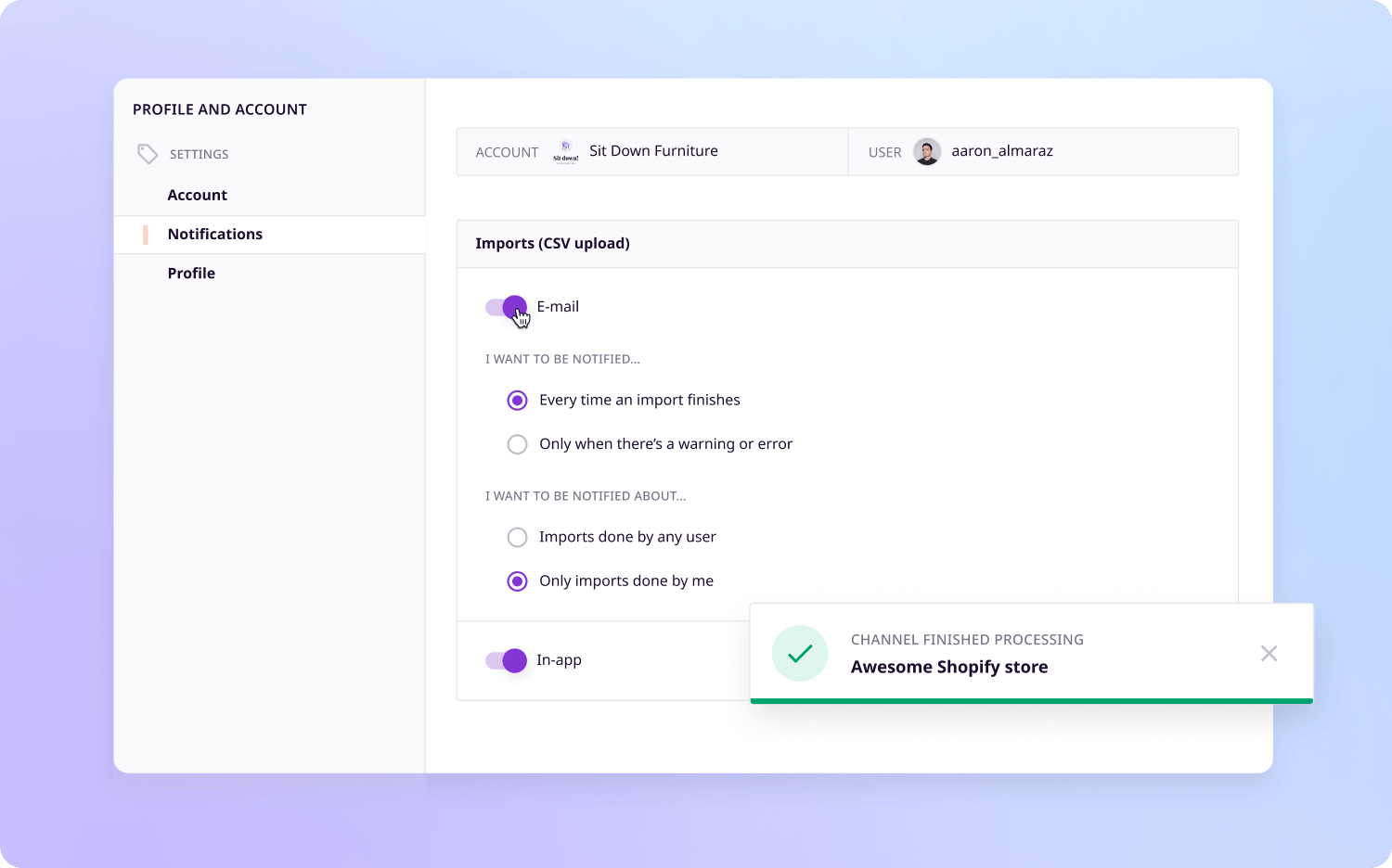 A PIM alert system notifying users of pending approvals and missing data.