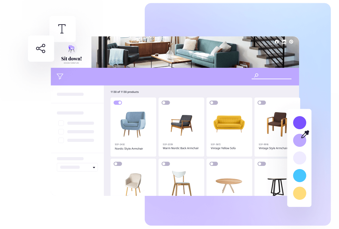 A live digital catalog with product filtering and sharing options.