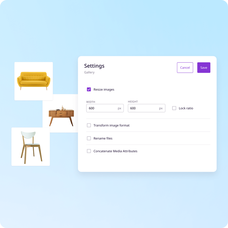 A resized and reformatted product image, highlighting PIM features for automation.