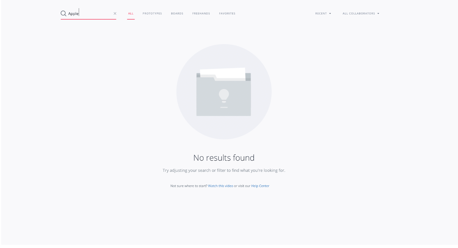 An example of an empty state from a poor search and discovery