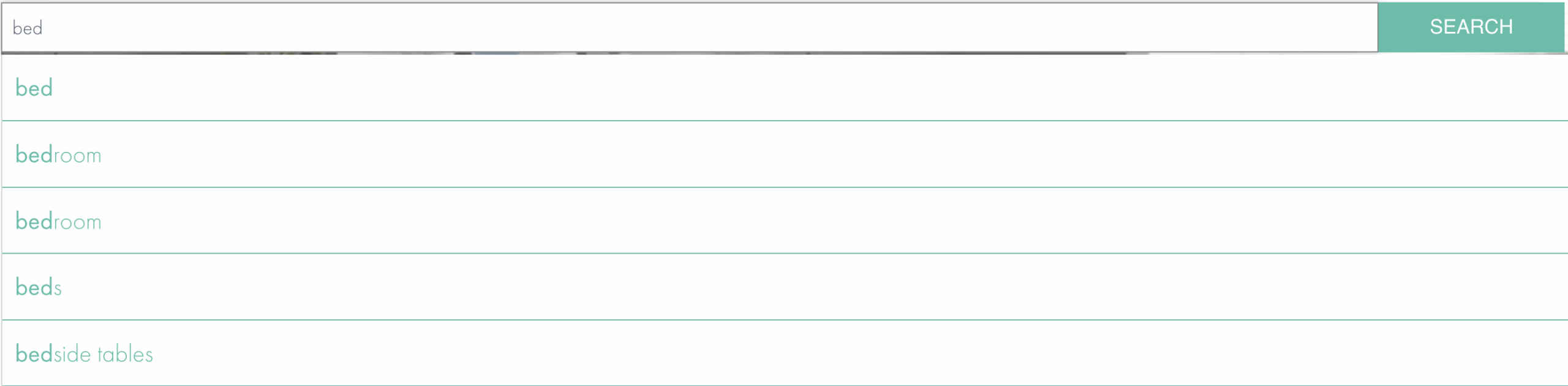 Auto-complete suggestions in action on Birlea Furniture website
