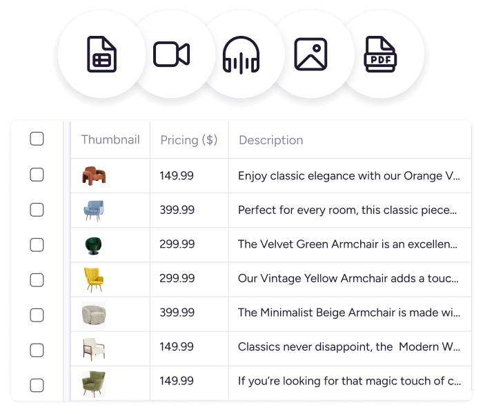Diagram showing media asset icons centralising into a PIM product data table.
