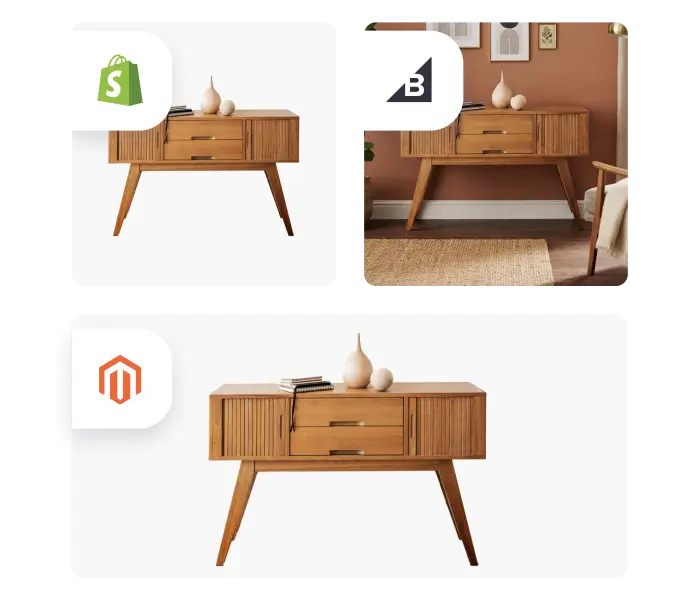 Wooden cabinet images formatted and optimized for Shopify, BigCommerce, and Magento sales channels.